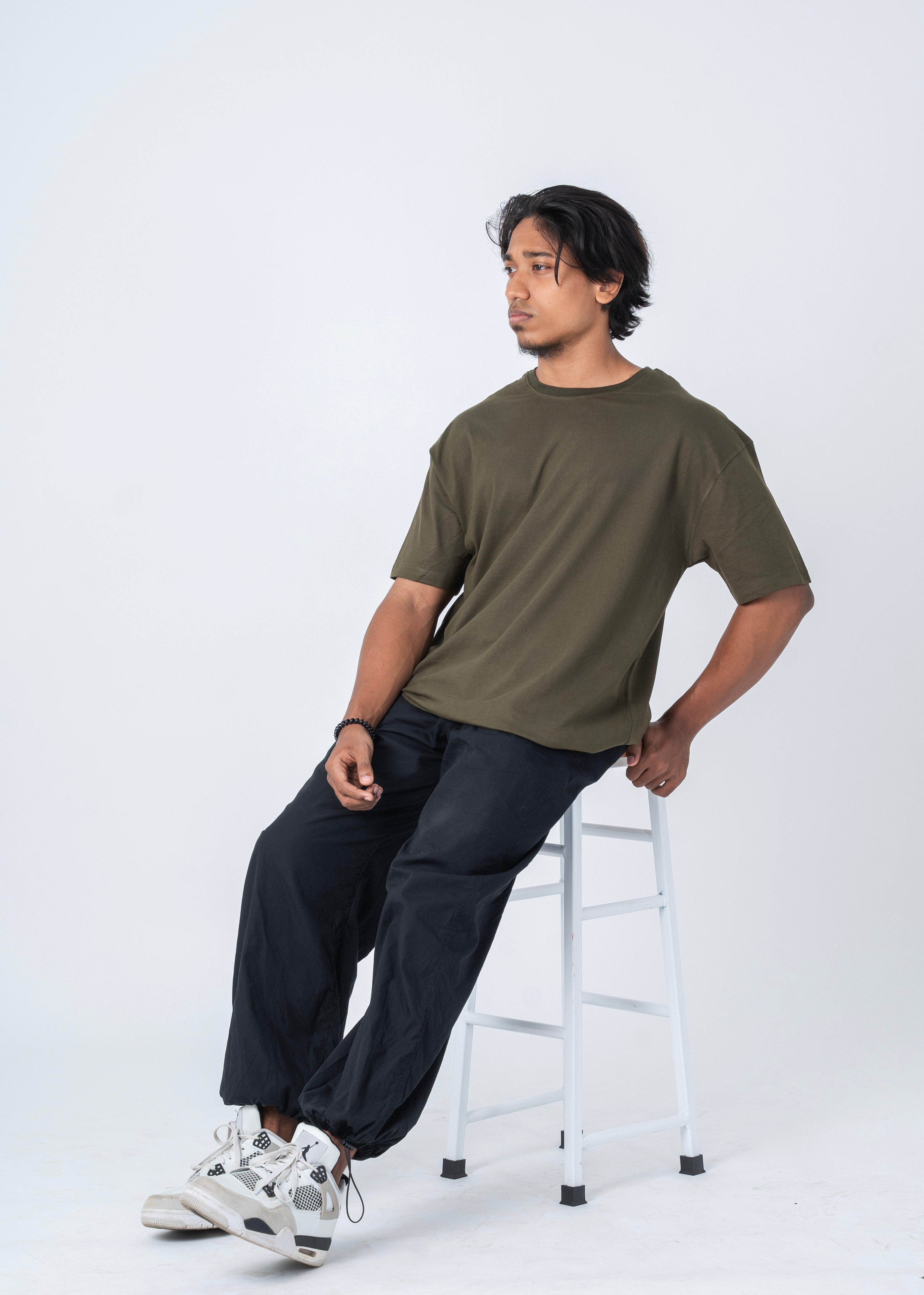 Olive Men Relaxed Fit Cotton T-Shirt