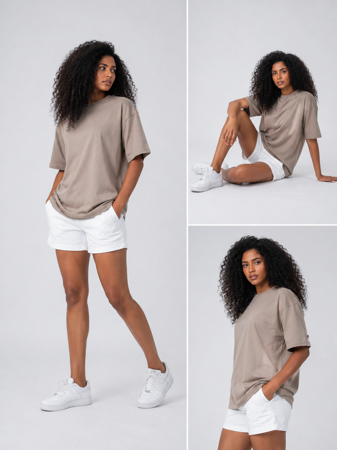 Beige Women's Relaxed Fit Cotton T-Shirt