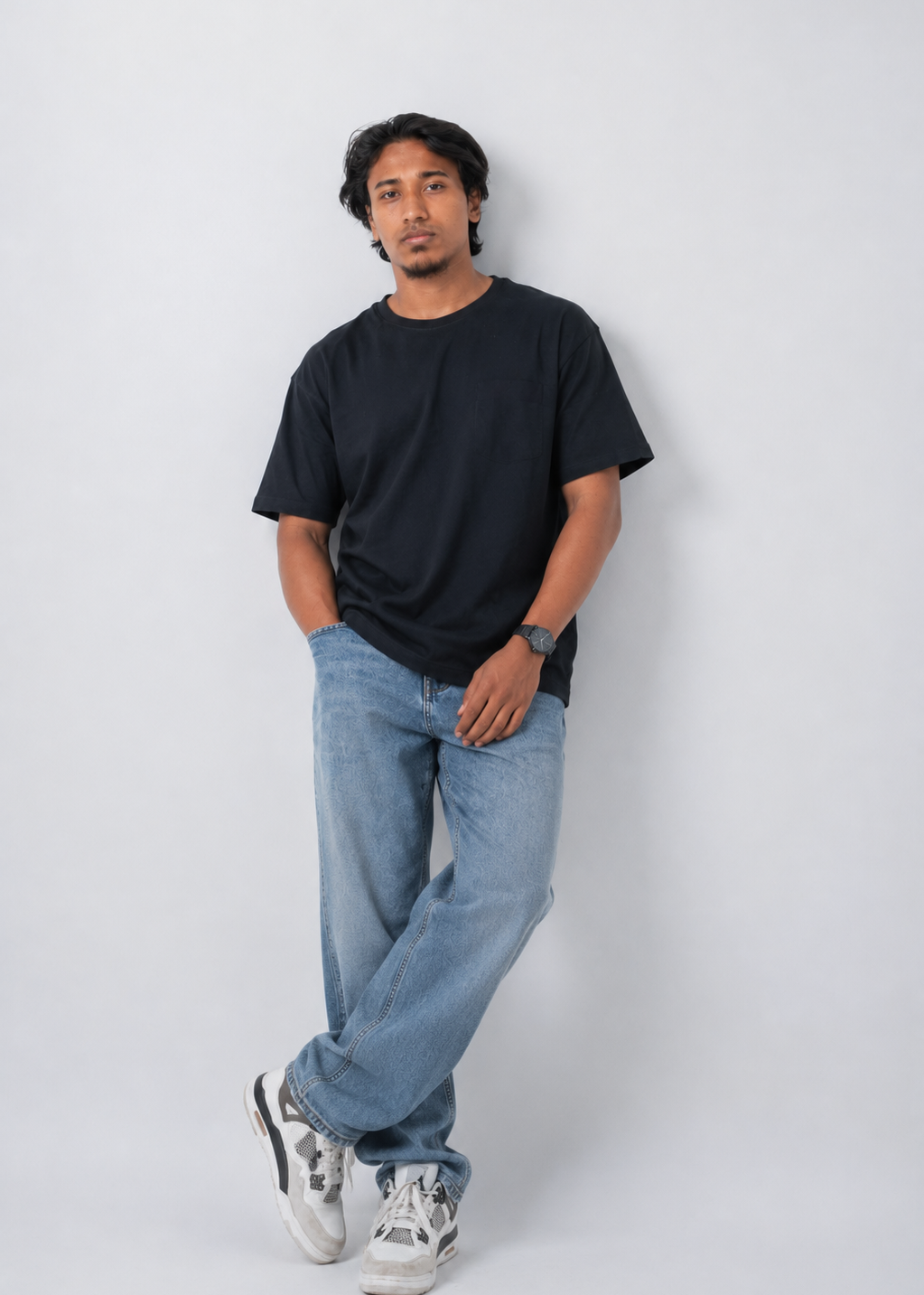 Black Men Relaxed Fit Cotton T-Shirt