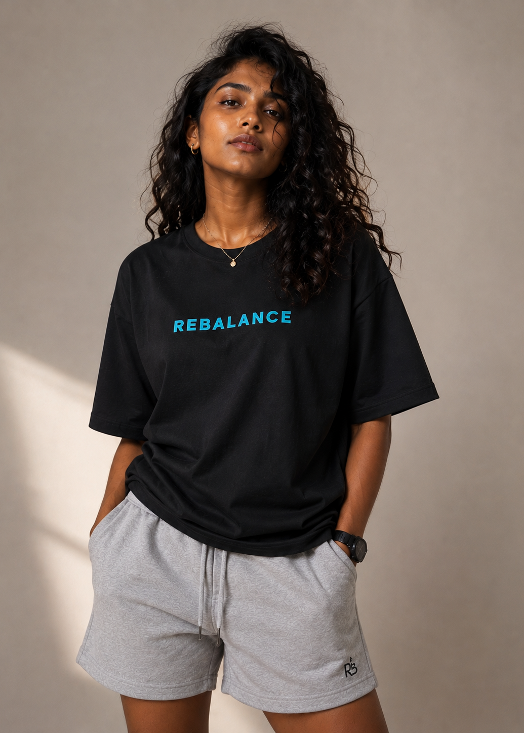 Black Women's Relaxed Fit Cotton T-Shirt | Rebalance Mountain Scene