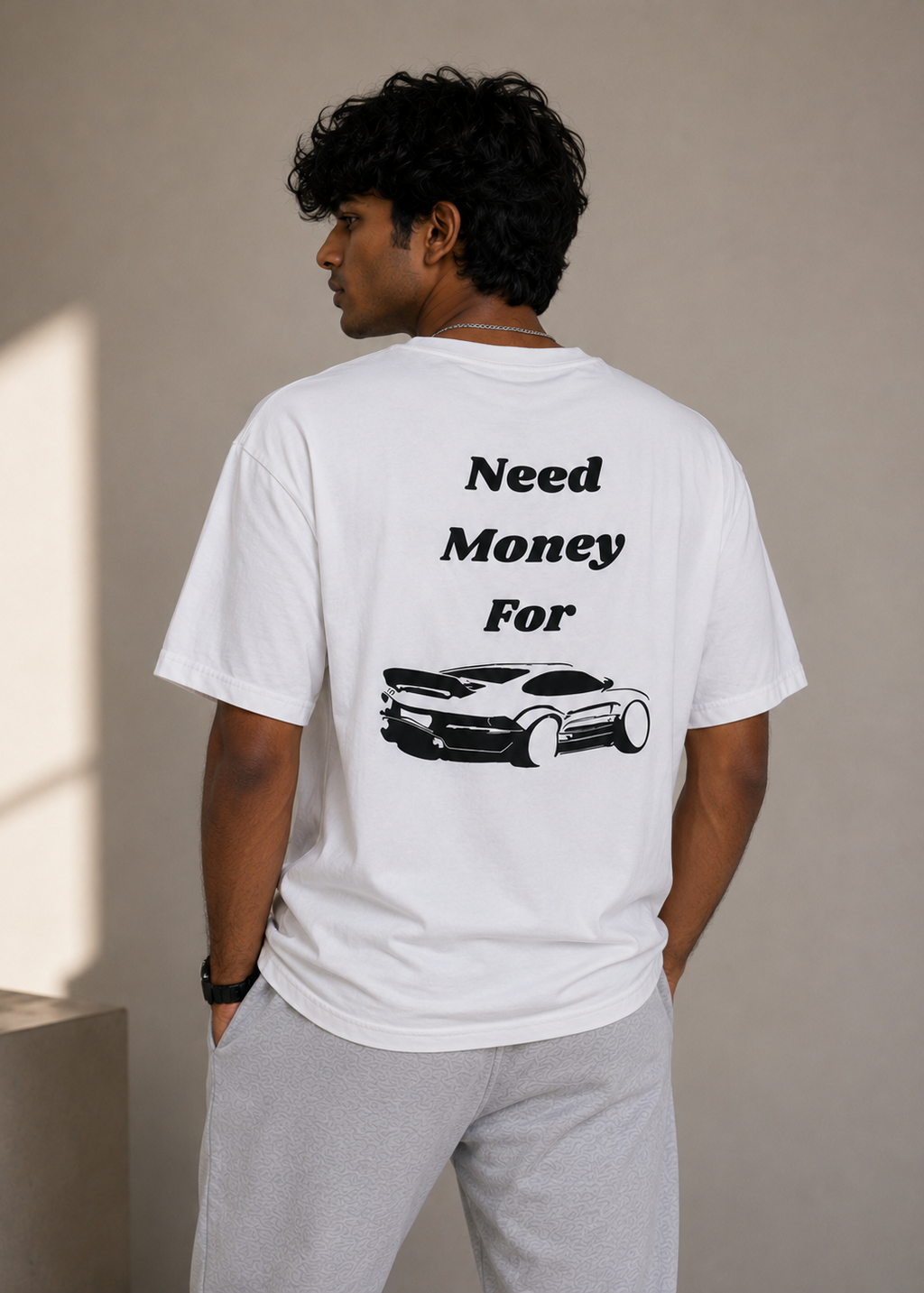 White Men Relaxed Fit Cotton T-Shirt Need Money For Porsche