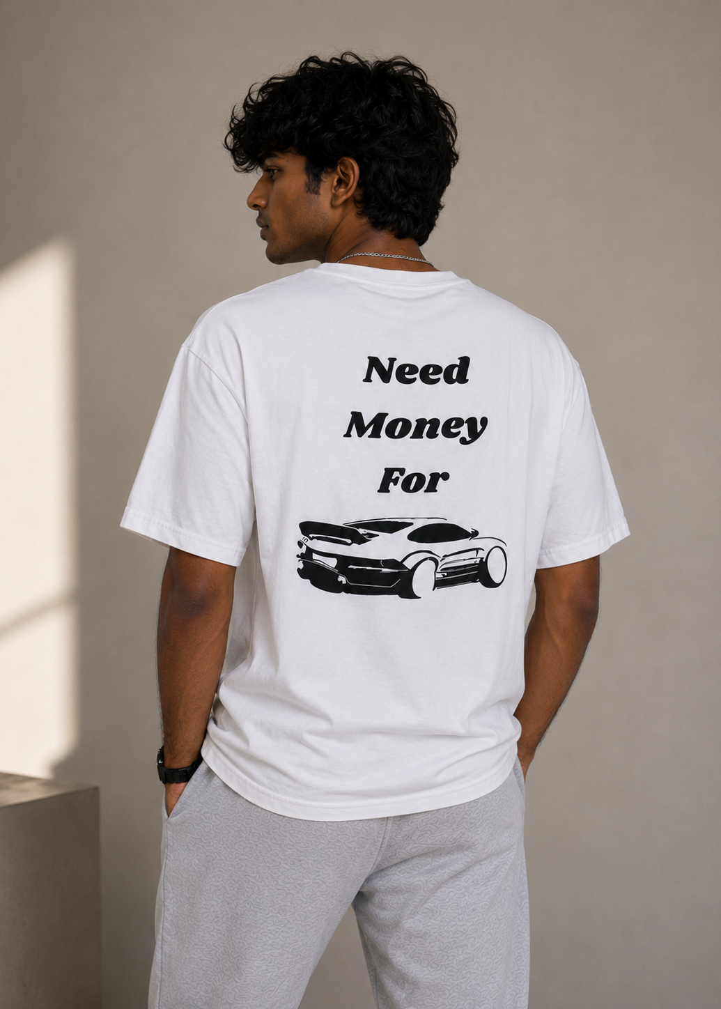 White Men Relaxed Fit Cotton T-Shirt Need Money For Porsche