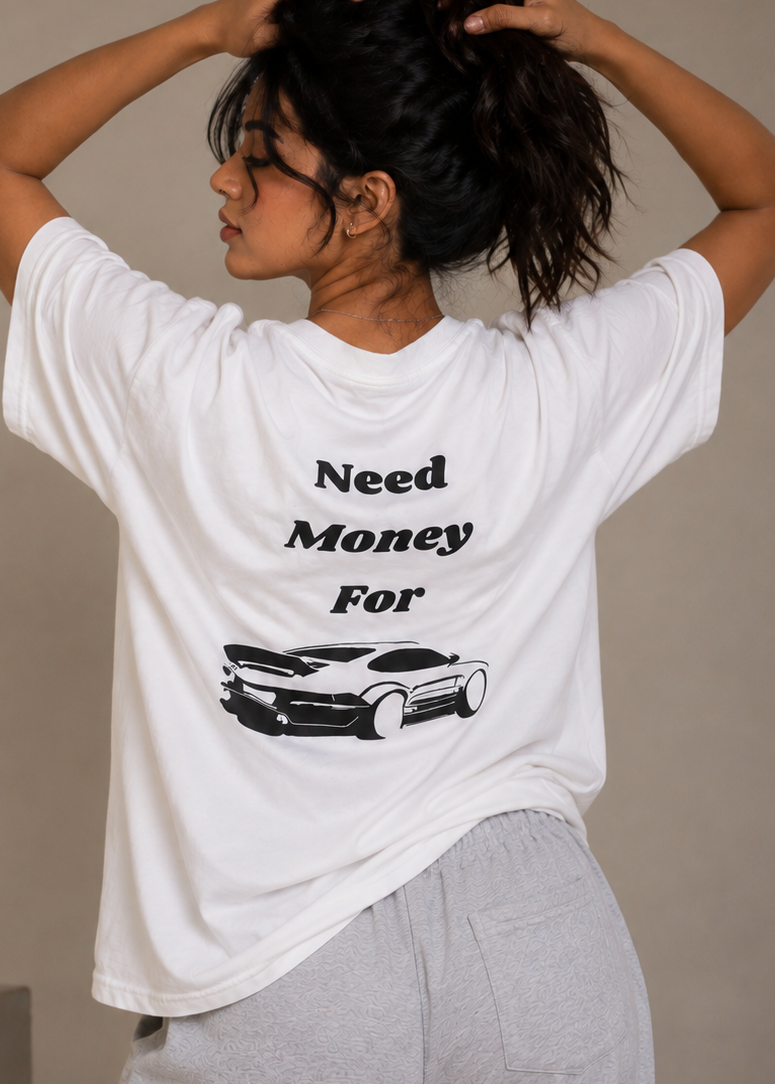 White Women's Relaxed Fit Cotton T-Shirt | Need Money For Porsche