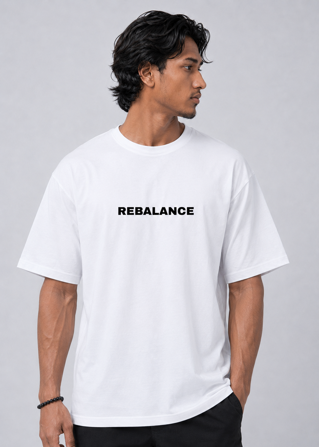 White Men Relaxed Fit Cotton T-Shirt | Rebalance
