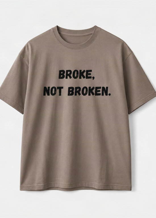 Beige Men Relaxed Fit Cotton T-Shirt | Broke Not Broken