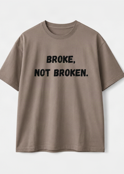 Beige Men Relaxed Fit Cotton T-Shirt | Broke Not Broken