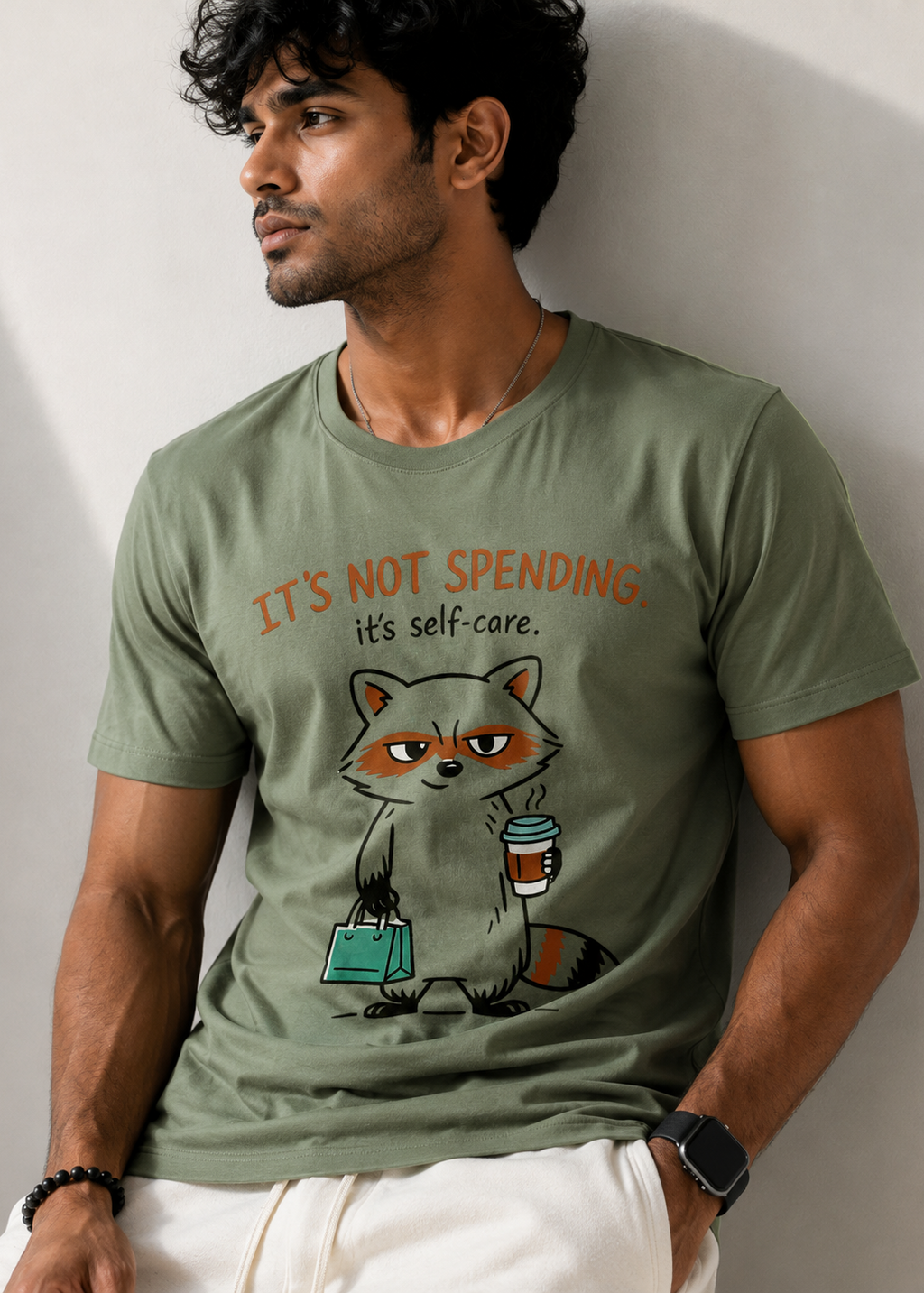Moss Green Men Regular Fit | Premium Tshirt |Racoon's Self care