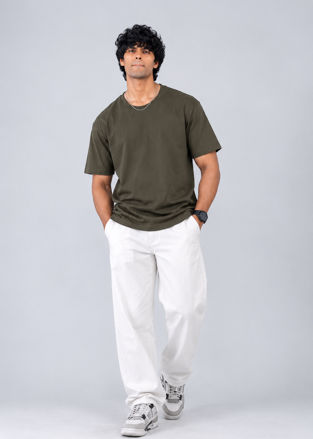 Olive Men Relaxed Fit Cotton T-Shirt